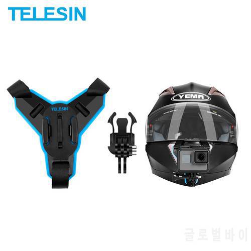 TELESIN Motorcycle Helmet Mount Strap Front Chin Quick Relese Mount for GoPro Hero 10 9 8 7 6 5 Insta360 Osmo Action Accessories