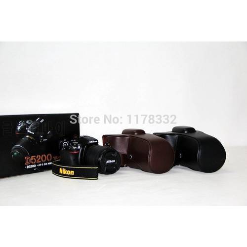 Leather Camera Case Bag + Shoulder Strap Ni@on D5100 D5200
