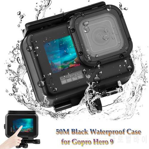 50M Black Waterproof Case for GoPro Hero 9 Black Underwater Diving Housing Cover with Touch Screen Back Cover for GoPro Hero 9