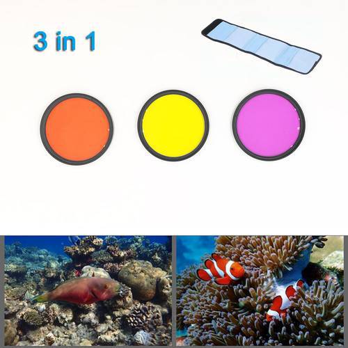 3 IN 1 37 52 58 67mm Diving Filter Red Yellow Purple Full Color Dive Filters for Sony Nikon Canon Camera Lens Top