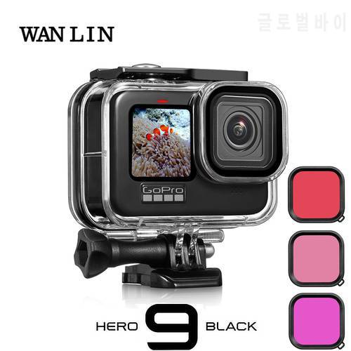 60M Waterproof Case GoPro Hero 9 Diving Housing Cover Protector Underwater Red Purple Pink Filter Go Pro 10 9 Camera Accessories