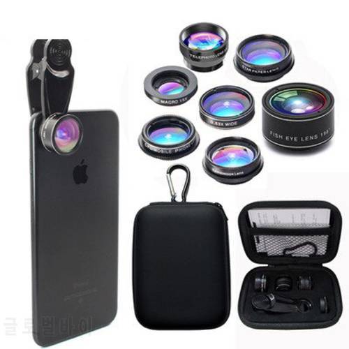 HD 7in1 Camera Phone Lens 4K Wide macro lens portrait super Fisheye Lens CPL Filter for iPhone 7 8 Samsung smartphone