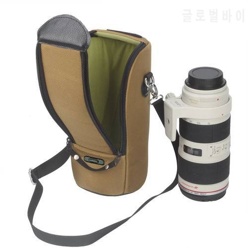 Waterproof Camera Lens Bag Thick Padded Lens Case Pouch For Canon 70-200/2.8 Nikon 80-400/2.8 DSLR Lens with Shoulder Strap