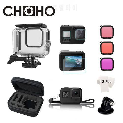 For Gopro 8 Waterproof Housing Case Diving 60M Dive Filter Lens Screen Protector Bag For Go pro Hero 8 Black Camera Accessories