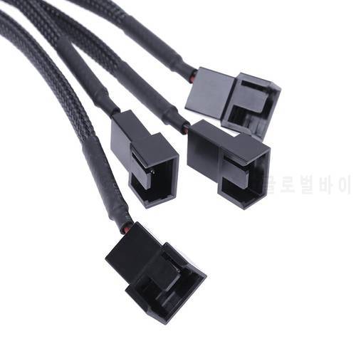 1 To 2 Way Y-Splitter Sleeved 4-Pin Molex Male To 2x 3-Pin/4-Pin PWM Male Connector Fan Extension Adapter Cable