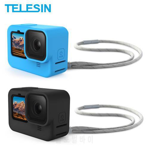 TELESIN Soft Silicone Case Housing Frame For GoPro 10 9 8 Lens Cover Adjustable Lanyard For GoPro Hero 10 9 8 Camera Accessories