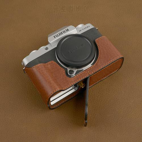 Handmade Genuine Real Leather Half Camera Case Bag Cover for FUJIFILM XT200 Fuji X-T200