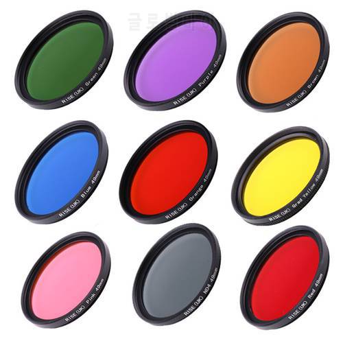 9colors/set Full Color filter kit DSLR Camera Lens Filter 49mm 52mm 55mm 58mm 62mm 67mm 72mm 77mm Blue Red Orange Lens Filter