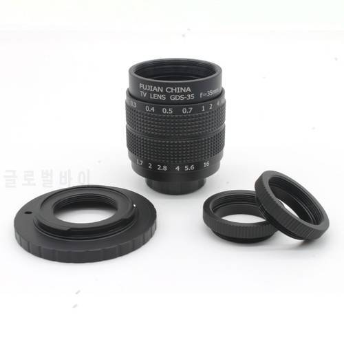 Free shipping Black 35mm f1.7 CCTV Lens + C Mount + 2 Marco Rings for Nikon 1 V1 J1 V2 J2