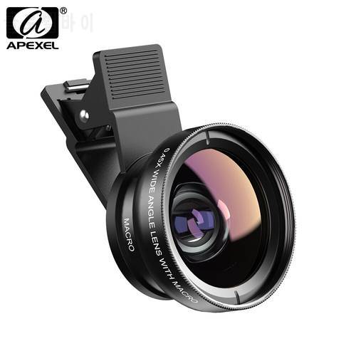 APEXEL Camera Phone Lens 2in1 12.5X Macro Mobile Lens 0.45X Wide Angle Camcorder Lenses For iPhone Samsung All Smartphone