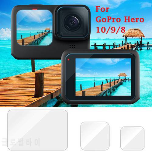 Lens Cap Cover Case Hero 10 9 8 Max Black Tempered Glass Screen Protector Film for Go Pro 10 9 8 Max Hero8 Accessories