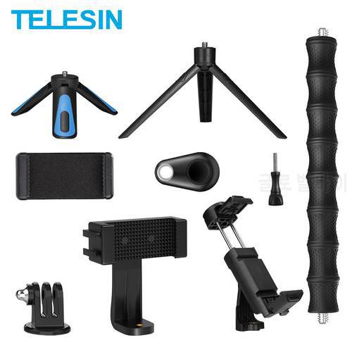 TELESIN Mini Tripod Adapter Magic Arm Phone Remote Shutter Release Clip Holder With 1/4 Screw For GoPro Insta360 Osmo Action