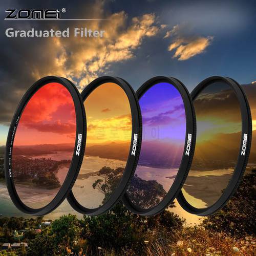 Zomei Ultra Slim Camera Graduated Color Filter Gradient Neutral Density Filter Lens Kit Blue Orange Gray 52/55/58/67/72/77/82mm