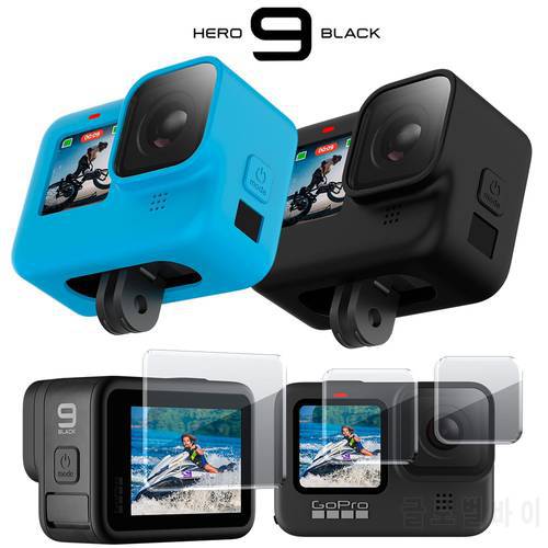 Protective Silicone Case for GoPro Hero 11 10 9 Black Tempered Glass Screen Protector Film Lens Cap Cover for Go Pro 9 Accessory