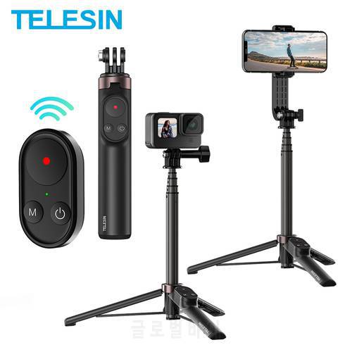 TELESIN Wireless Remote Control For GoPro Hero 10 9 8 Max Aluminium Alloy Selfie Stick Foldable Tripod For IPhone 13 Smartphone