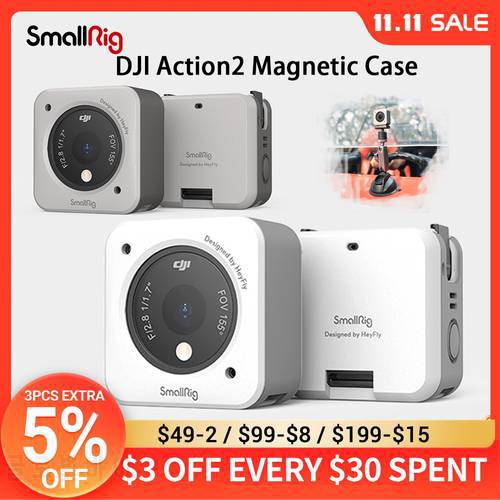 SmallRig Magnetic Action Camera Cage For DJI Action 2 Sports Camera Full Cage with Quick Release Lock Mount LED Light Microphone