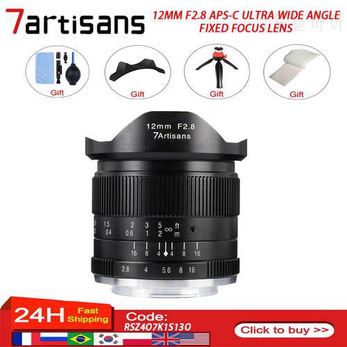 7artisans 12mm f2.8 APS-C Ultra Wide Angle Fixed Focus Lens for Canon EOSM Fuji X M43 Sony E Mount Cameras A6500 A6300 XT2 M50
