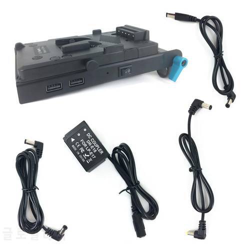 V mount Plate Power Supply +15mm Rod Clamp + DR-E18 Dummy Battery + DC cable for Canon EOS RP 750D 760D 77D 800D 850D as LP-E17