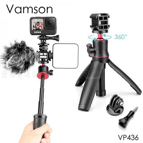 Vamson Selfie Stick Mini Tripod Extendable Monopod with Fill Light Storage Bag for GoPro Hero 10 9 8 7 6 Insta360 DJI SJ Xiaomi