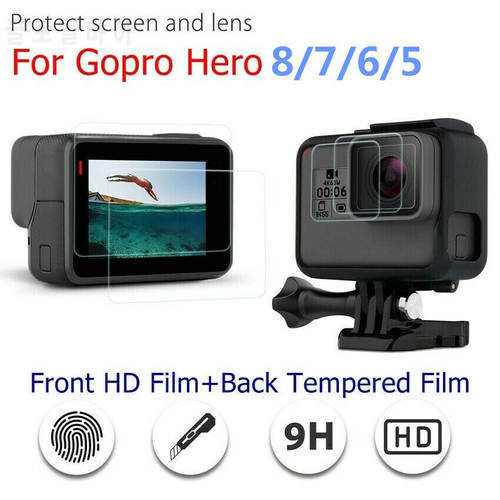 For Gopro Hero 8 7 6 5 Camera Accessories Lens+Screen Protector Protective Film Transparent Tempered Glass Screen Protector