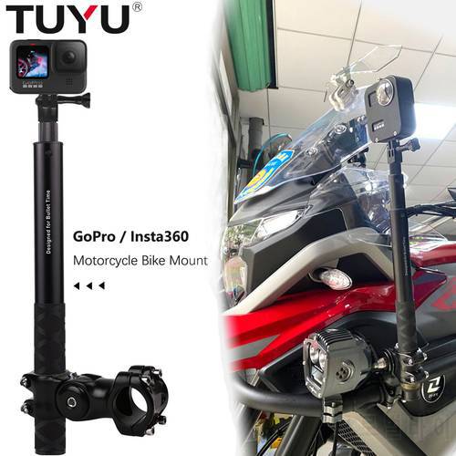 TUYU Motorcycle Bicycle Handlebar Mount Bracket for GoPro Max Hero 10 9 Insta360 X2 One R Invisible Stick Camera Accessories