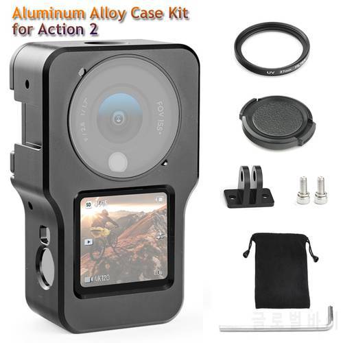 Metal Case for DJI Action 2 Aluminum Alloy Protecticve Cage Cover+Adapter+UV Filter+Lens Cap for DJI Action 2 Camera Accessory