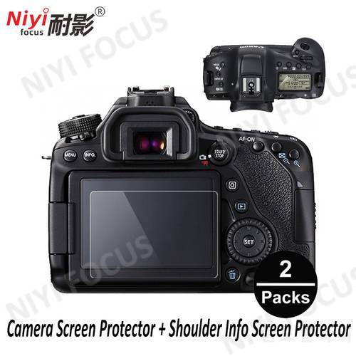 2pcsTempered Glass Film Camera LCD Screen+Top Shoulder Panel Info ScreenProtector for Canon 70D/7DII/5D3/5D4/77D/6DII/1DXII/760D