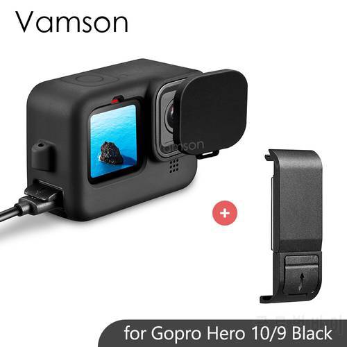 Vamson for GoPro 10 Accessories Soft Silicone Protective Cover Lens Cap with Battery Side Case for Gopro Hero 10 9 Black Camera