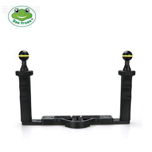 Aluminum Alloy Diving Handle Tray Bracket Dual Handheld Hand Grip Video Stabilizer Portable Balancer Holder with Ball Adapter