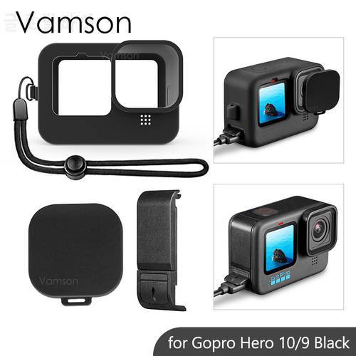 Vamson for GoPro Hero 10 9 Black Accessories Flip Battery Side Cover Removable Battery Door Lid with Silicone Case for GoPro 10