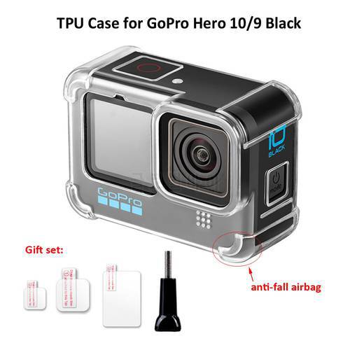 Air Armor Anti-fall Case for GoPro Hero 11 10 9 Black Transparent TPU Shockproof Housing Cover Camera Tempered Glass Screen Film