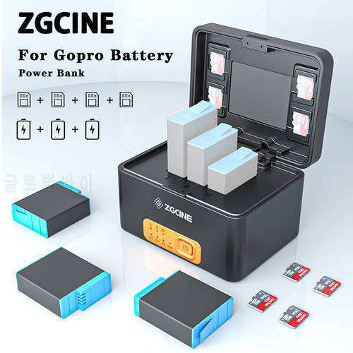 ZGCINE PS-G10 10400mAh For GoPro 10 9 Battery Charger Box Smart Charging Case Power Bank 3 TF Card Reader Battery Storage