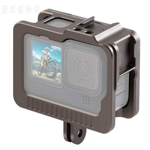 Aluminum Alloy Camera Vlog Cage for GoPro Hero 10 9 Action Camera Video Cage with Dual Cold Shoe Mounts for Microphone LED Light
