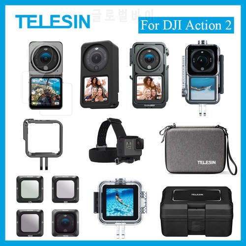 DJI Action 2 Accessories For TELESIN Waterproof case Tempered film Filter Silicone Case Plastic frame Metal frame in stock
