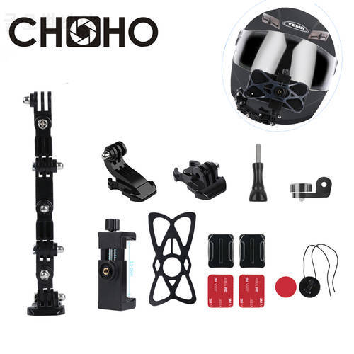 For Gopro Accessories Helmet Riding Adjustment Base Mount Chin + Cellhone Holder Anti-Lost Motorcycle Vlog For Action Camera