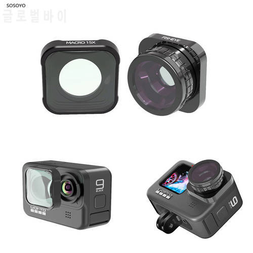 Wide-angle Fisheye Lens Filter & 15X Macro Close Up Lens Filters Protective Replacement Cover For Gopro 10 9 Action Camera