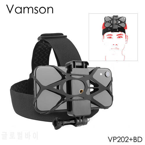Vamson Head Strap Adjustable Universal Mobile Phone Clip Fix Mount for Gopro Hero 10 9 8 7 6 5 for iPhone Xiaomi Samsung Huawei