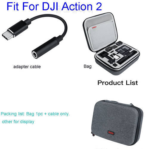 Handbag for DJI Action 2 3.5MM Mic Adapter Cable Line Storage Bag Water Resistant Box Carrying Case for DJI Osmo Action 2