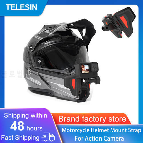 TELESIN Motorcycle Helmet Mount Strap Foldable Bracket for GoPro Hero 11 10 9 8 DJI Action 2 Insta360 Camera Parts Cycling Shoot