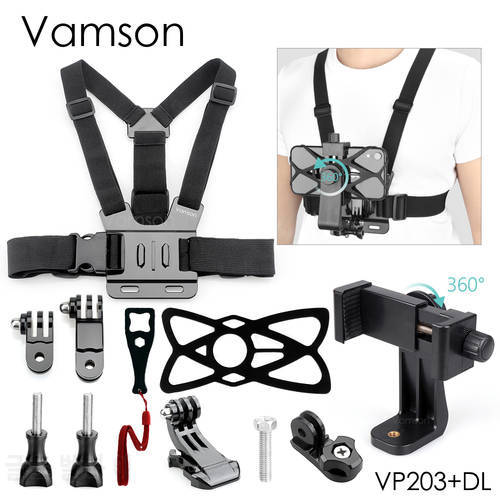 Vamson for iPhone 13 Xiaomi Huawei Samsung Universal Adjustable Mobile Phone Clip Chest Strap Holder for Gopro 10 9 for Insta360