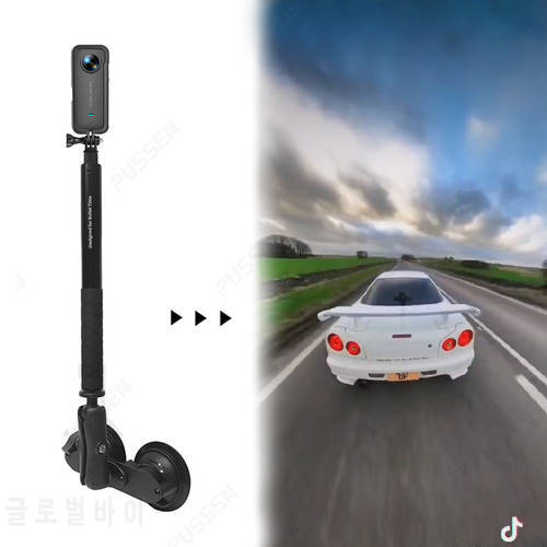 1 inch Ball Head Dual Flat Car Suction Cup Holder with Suitable Invisible Selfie Stick for Insta360 One R X2 GoPro Max Accessory