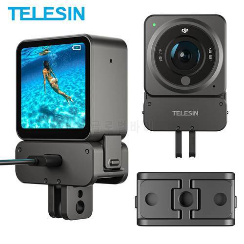 TELESIN Magnetic Inductive Charging Base 1/4&39 Hole Tripod Monopod Stability Adapter Mount For DJI Action 2 Action Camera