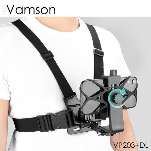 Vamson for Gopro 10 Accessories Chest Strap Belt Body Harness Universal Phone Clip for iPhone Xiaomi Samsung Huawei for Insta360