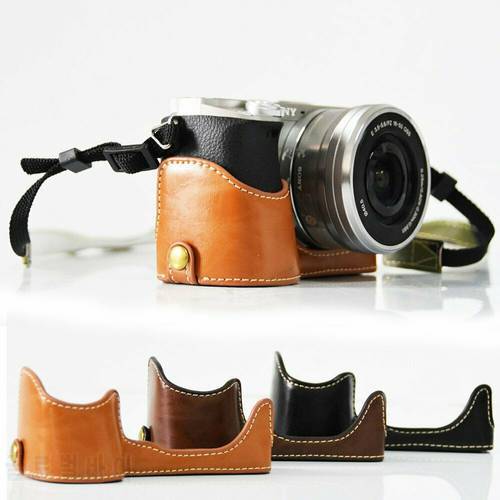Pu Leather Camera Bag Body Cover Base Half Protector Case Grip For Sony Alpha A6400 A6300 A6000