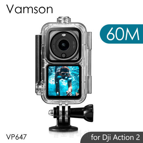 Vamson 60m Waterproof Case for DJI Action 2 Camera Diving Protective Cover Housing Mount for Dji Action 2 Accessories VP647