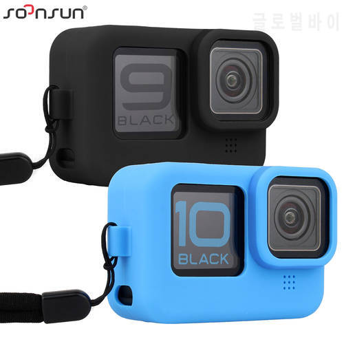 SOONSUN Soft Silicone Protective Case for GoPro Hero 9 10 11 Black Rubber Cover Skin Safety Wrist Strap Go Pro 10 11 Accessories