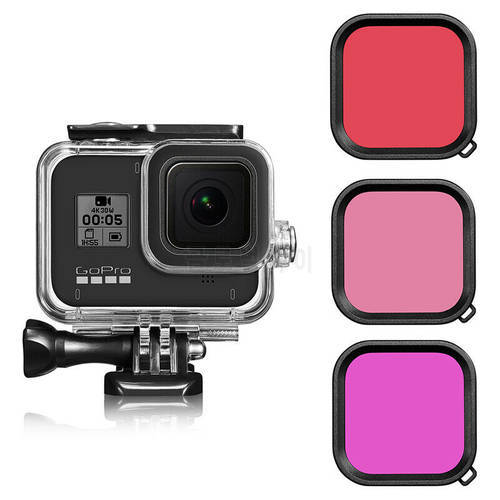 3 color Filter Underwater Purple Pink Red Color Filters +GoPro Hero 8 Black Action Camera Waterproof Case