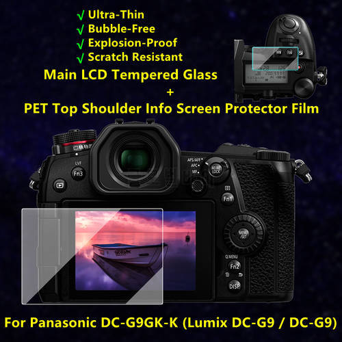 Self-adhesive Lumix DC-G9 Tempered Glass / Film Main LCD + Top Shoulder Info Screen Protector Cover for Panasonic G9 Camera