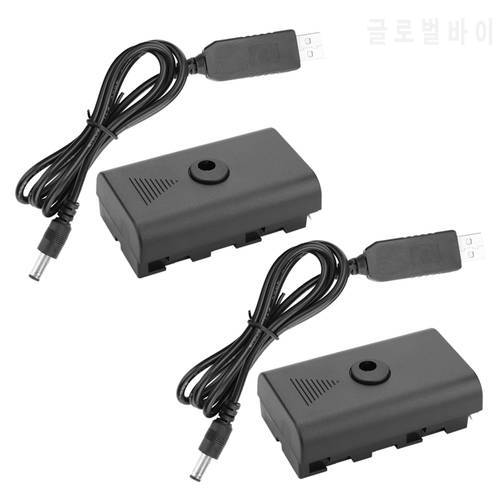 2X DC Coupler Dummy Battery+5V USB Cable For Sony NP F550 F570 F770 F750 F970 F990 With USB Cable