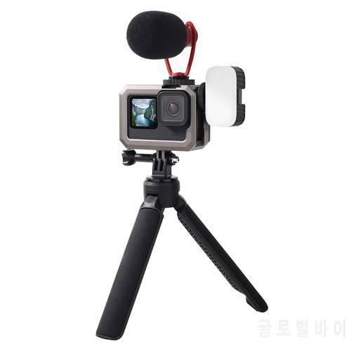 P82F Metal Cage Compatible for Hero-9 Frame Case with Double Cold Shoe Camera Extend Filter Adapter Mic Protection Cover